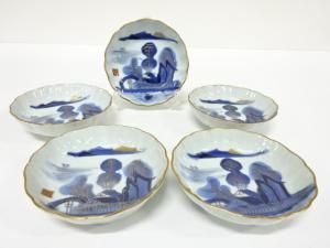 古伊万里　染付　金彩　なます皿　5客